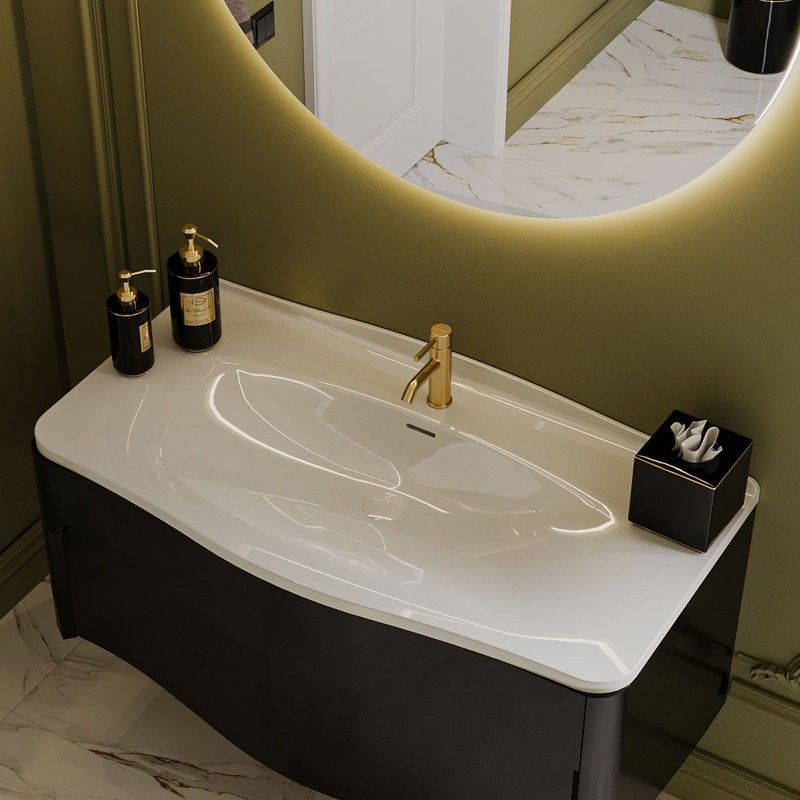 Мебельная раковина Belux Анжело 112 накладная, матовая белая, прямоугольная, искусственный мрамор