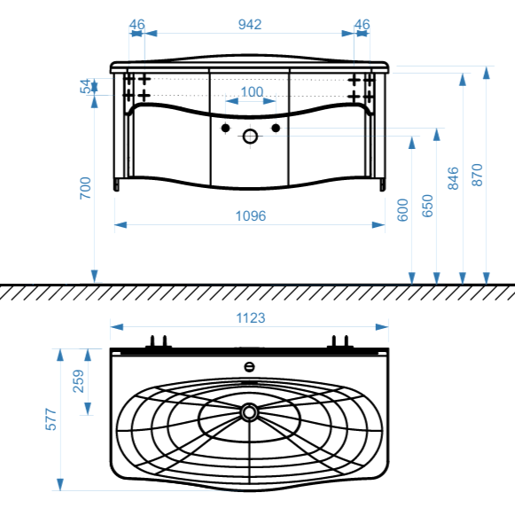 Мебельная раковина Belux Анжело 112 накладная, матовая белая, прямоугольная, искусственный мрамор