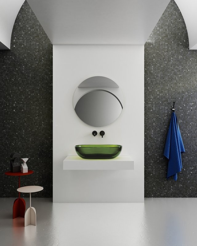 Накладная раковина Abber Kristall AT2805Emerald 60 зеленая, прямоугольная