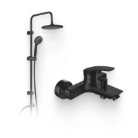 Душевой комплект Смеситель Aquanet Static AF330-20B чёрный матовый + Стойка Passion AF300-70-R-B чёрная матовая