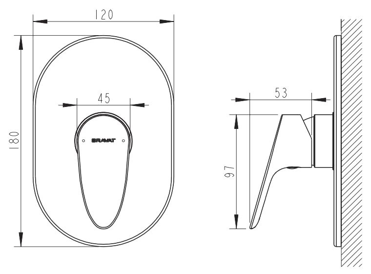 Встраиваемый смеситель для душа и ванны Bravat Drop PB84898CP-RUS С ВНУТРЕННЕЙ ЧАСТЬЮ