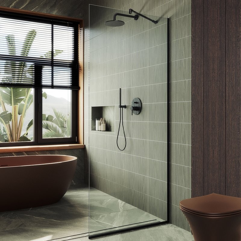 Душевая перегородка Maybahglass MGD-677-6у 109 см, профиль черный, стекло прозрачное