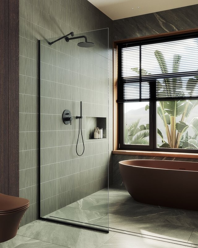 Душевая перегородка Maybahglass MGD-677-6у 109 см, профиль черный, стекло прозрачное
