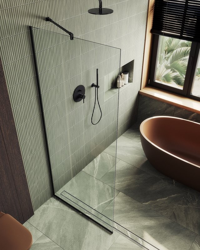 Душевая перегородка Maybahglass MGD-677-6у 109 см, профиль черный, стекло прозрачное