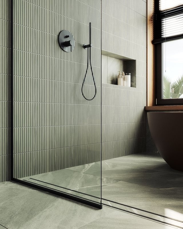 Душевая перегородка Maybahglass MGD-677-6у 109 см, профиль черный, стекло прозрачное