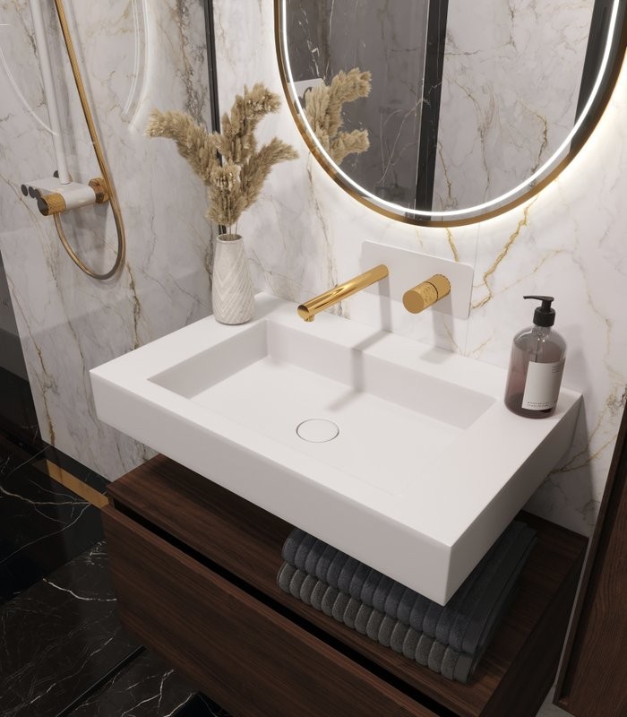 Раковина подвесная Armadi Art Flat 888-70 ST 70 матовая белая, прямоугольная, искусственный камень