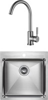 Комплект Мойка Paulmark Kroner PM215151-BS брашированная нержавеющая сталь + Смеситель Holstein Ho212063-NI никель