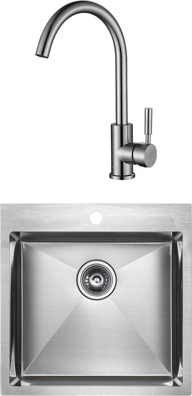 Комплект Мойка Paulmark Kroner PM215151-BS брашированная нержавеющая сталь + Смеситель Holstein Ho212063-NI никель