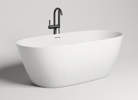 Ванна из искусственного камня Salini Sofia 165x75 см, отдельностоящая, матовая белая, овальная, со сливом-переливом, с донным клапаном, фурнитура белая