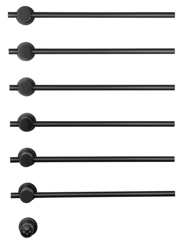 Полотенцесушитель электрический Wonzon & Woghand Baden WW-AL366-GM 80x55 см, скрытое подключение слева, темный графит, лесенка