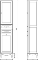 Шкаф пенал для ванной ValenHouse Эллина 40 R с бельевой корзиной, слоновая кость, фурнитура бронза
