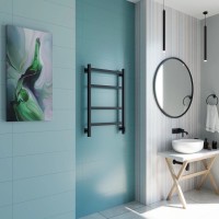 Полотенцесушитель электрический Grota Nosto 530х800 RAL9005 EL 80x55 см, подключение справа, слева, скрытое подключение справа, матовый черный, лесенка, из стали