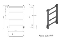 Полотенцесушитель электрический Grota Nosto 530х800 RAL9005 EL 80x55 см, подключение справа, слева, скрытое подключение справа, матовый черный, лесенка, из стали