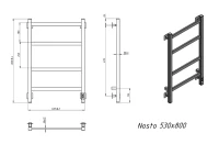 Полотенцесушитель электрический Grota Nosto 530х800 RAL9005 EL 80x55 см, подключение справа, слева, скрытое подключение справа, матовый черный, лесенка, из стали