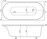 Ванна из искусственного камня Marmo Bagno Патриция 170x75 см, пристенная, белая, на ножках