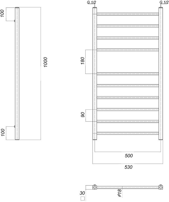 Полотенцесушитель водяной Domoterm Куба П10 50x80 хром