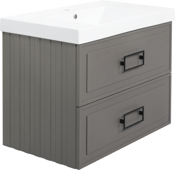 Тумба с раковиной La Fenice Cubo Twin 80 подвесная, cappuccino, ручки черные, раковина Cubo 80