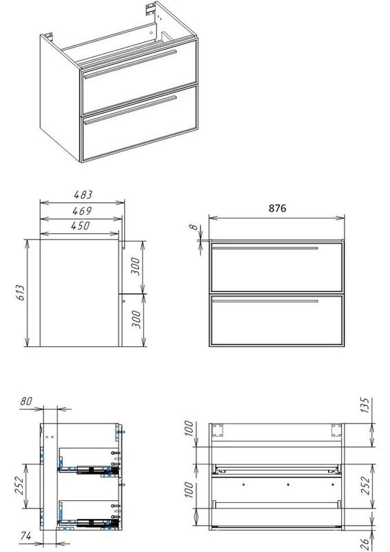 Тумба с раковиной La Fenice Elba Twin 90 подвесная, blu grigio, раковина Cubo 90 R