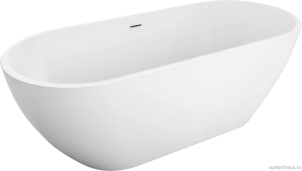 Акриловая ванна BelBagno Uno BB701 150x75 см, отдельностоящая, белая, овальная, на ножках, со сливом-переливом, с донным клапаном