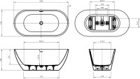 Акриловая ванна BelBagno Uno BB701 150x75 см, отдельностоящая, белая, овальная, на ножках, со сливом-переливом, с донным клапаном