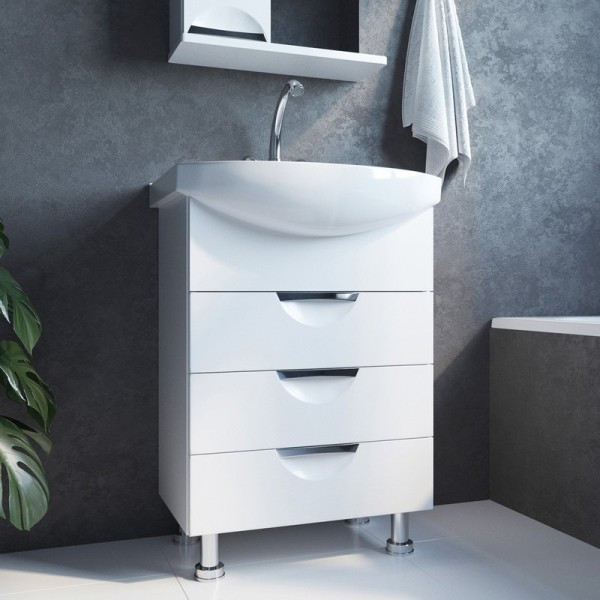 Тумба с раковиной Mixline Этьен 60 глянцевая белая, раковина Элеганс 60
