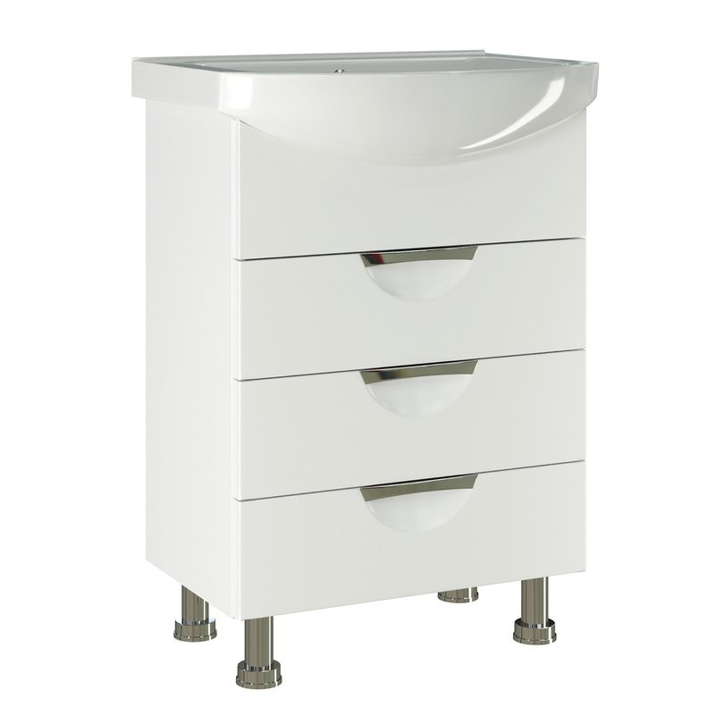 Тумба с раковиной Mixline Этьен 60 глянцевая белая, раковина Элеганс 60