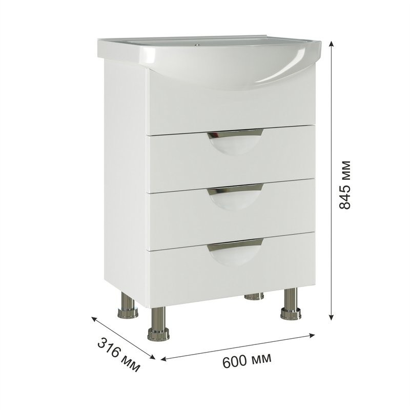 Тумба с раковиной Mixline Этьен 60 глянцевая белая, раковина Элеганс 60
