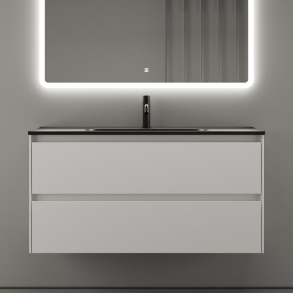 Тумба с раковиной Sancos Cento 100 см белый глянец, черная раковина