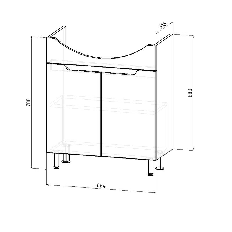 Тумба под раковину без столешницы Emmy Агата 70 глянцевая белая
