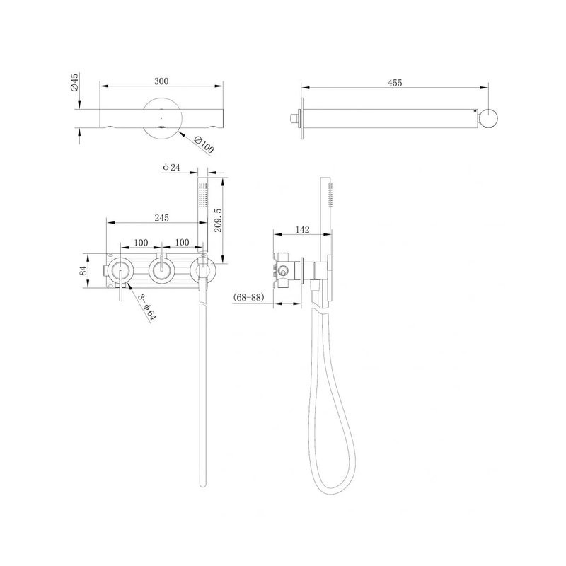 Душевой комплект Abber Perfekte 316 AF8A18BST С ВНУТРЕННЕЙ ЧАСТЬЮ, брашированная сталь