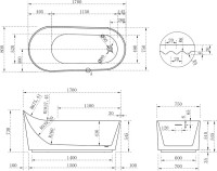Акриловая ванна Abber AB9445MW 170x80 см, отдельностоящая, белая матовая, овальная, с каркасом, со сливом-переливом