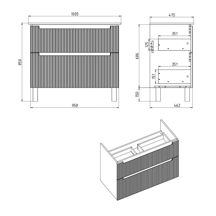Тумба под раковину без столешницы Dreja Euphoria 100 матовая белая