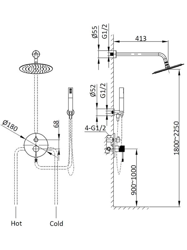 Душевой комплект Vincea Desire VSFW-1D1GM С ВНУТРЕННЕЙ ЧАСТЬЮ, вороненая сталь