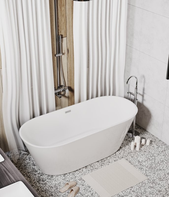 Акриловая ванна Grossman Forta GR-1503 170x75 см, отдельностоящая, белая, овальная, со сливом-переливом, с донным клапаном