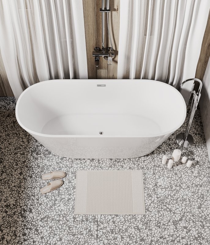 Акриловая ванна Grossman Forta GR-1503 170x75 см, отдельностоящая, белая, овальная, со сливом-переливом, с донным клапаном