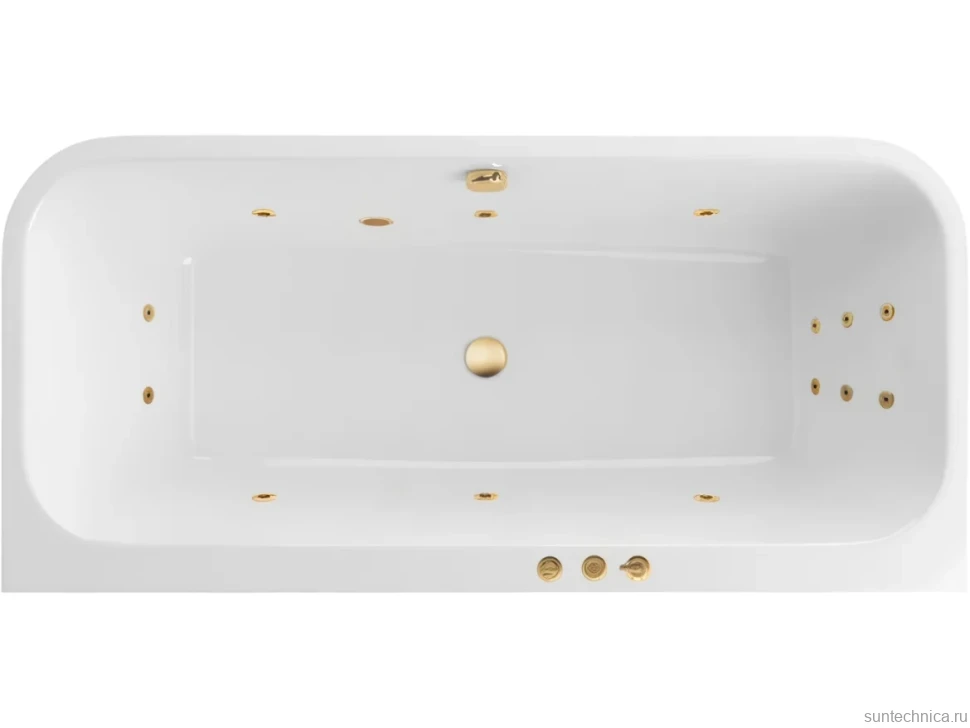 Акриловая ванна Excellent Arana Smart 180x85 см, встраиваемая, с гидромассажем, белая, с каркасом, со сливом-переливом, фурнитура золото