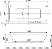 Акриловая ванна Excellent Arana Smart 180x85 см, встраиваемая, с гидромассажем, белая, с каркасом, со сливом-переливом, фурнитура золото