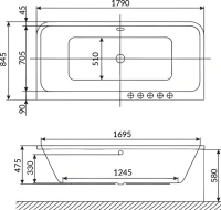 Акриловая ванна Excellent Arana Smart 180x85 см, встраиваемая, с гидромассажем, белая, с каркасом, со сливом-переливом, фурнитура золото