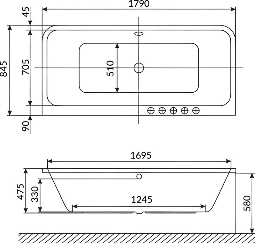 Акриловая ванна Excellent Arana Smart 180x85 см, встраиваемая, с гидромассажем, белая, с каркасом, со сливом-переливом, фурнитура золото