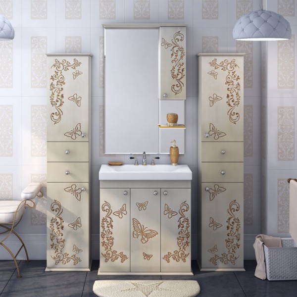 Мебель для ванной комнаты Misty Бабочка 90 бежевая, патина