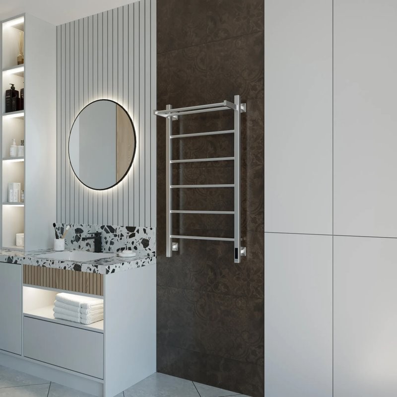 Полотенцесушитель электрический Grota App 530х1000 NM EL 100x55 см, подключение справа, слева, скрытое подключение справа, матовый хром, лесенка, с полкой