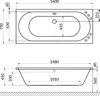 Акриловая ванна Excellent Oceana Relax 160x75 см, встраиваемая, с гидромассажем, белая, с каркасом, со сливом-переливом, фурнитура бронза