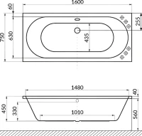 Акриловая ванна Excellent Oceana Relax 160x75 см, встраиваемая, с гидромассажем, белая, с каркасом, со сливом-переливом, фурнитура бронза