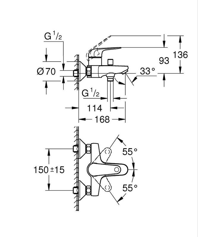 Смеситель для ванны с душем однорычажный 1/2" GROHE Euroeco, хром (32743001)