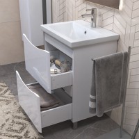 Мебель для ванной комнаты Vigo Glem 60 напольная, 2 ящика, глянцевая белая