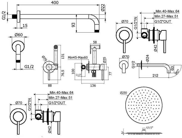 Комплект для ванной Plumberia Selection Ixo KITZXO01RS210 С ВНУТРЕННЕЙ ЧАСТЬЮ, медь брашированная