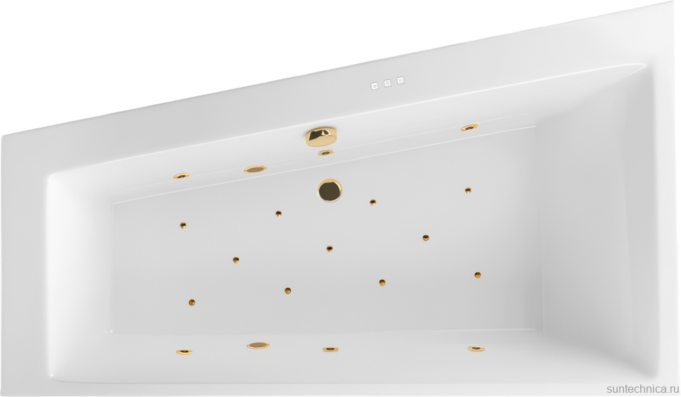 Акриловая ванна Excellent Sfera Slim Relax L 170x100 см, угловая, левая, встраиваемая, с гидромассажем, белая, асимметричная, с каркасом, со сливом-переливом, фурнитура золото