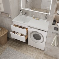 Тумба с раковиной SanStar Толедо 120 L подвесная, под стиральную машину, глянцевая белая, раковина Даллас 120