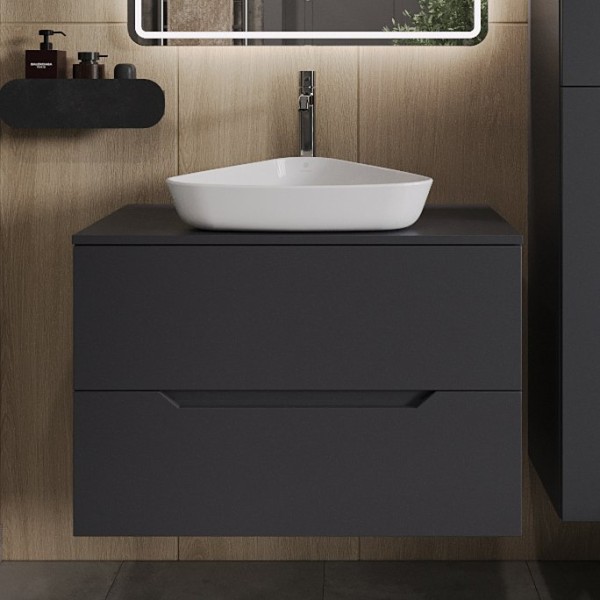 Тумба с раковиной Orange Line 80 подвесная, 2 ящика, матовый графит с раковиной B07-500W