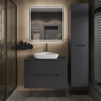 Тумба с раковиной Orange Line 80 подвесная, 2 ящика, матовый графит с раковиной B07-500W